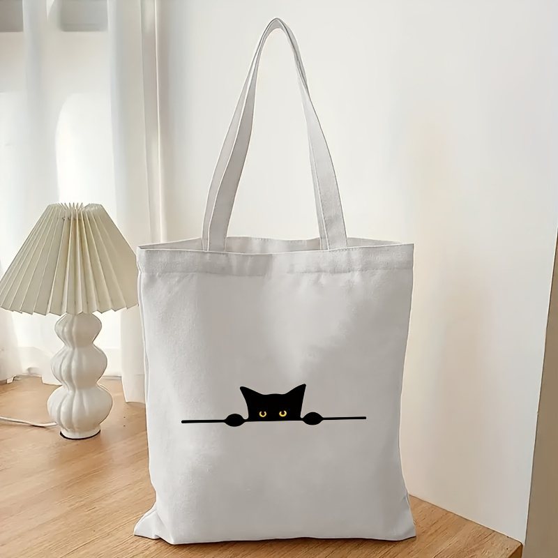 Canvas Backpack Casual - Doğrusal Kedi Baskı Desenli Moda Kanvas
