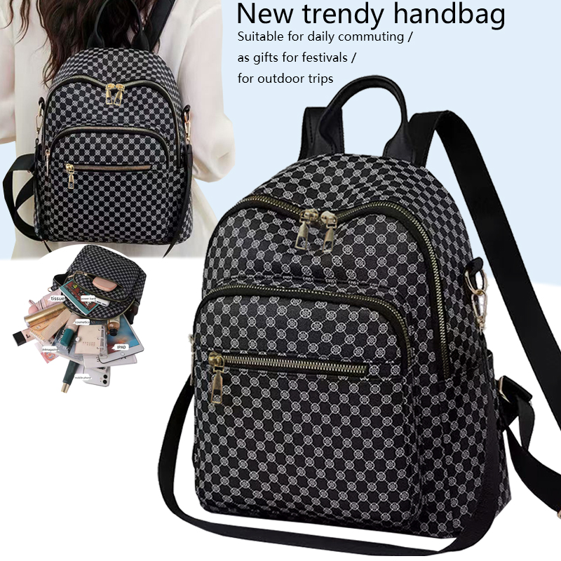 Fashion Backpack Women - Şık Vintage Geometrik Desenli PU Sırt