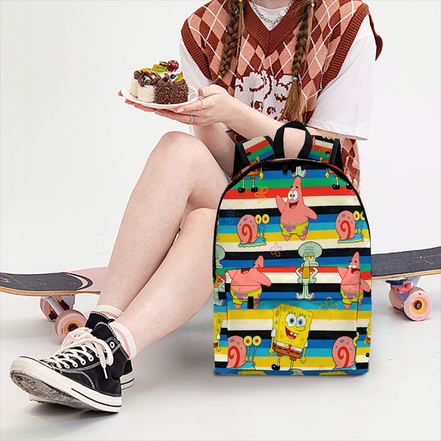School Backpack Teen - SpongeBob SquarePants Çizgili Baskılı Sırt Çantası,